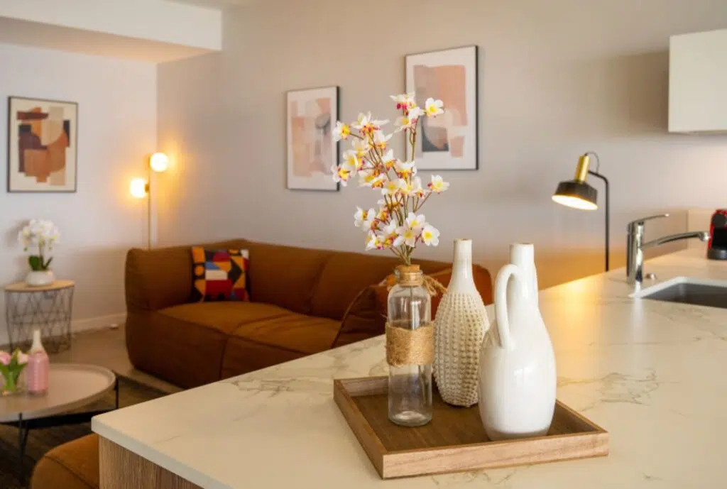 la cuisine américaine donne sur le salon