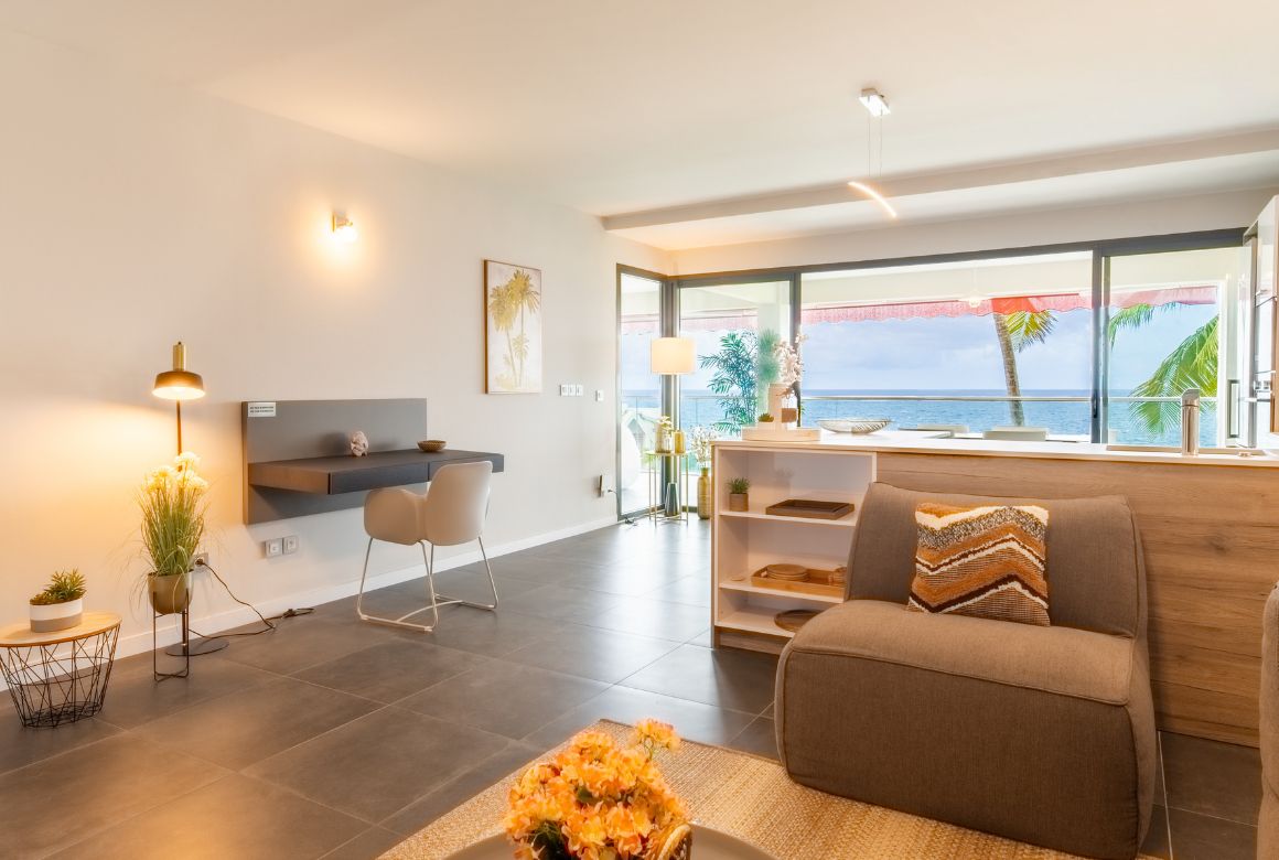 pièce de vie spacieuse avec vue mer