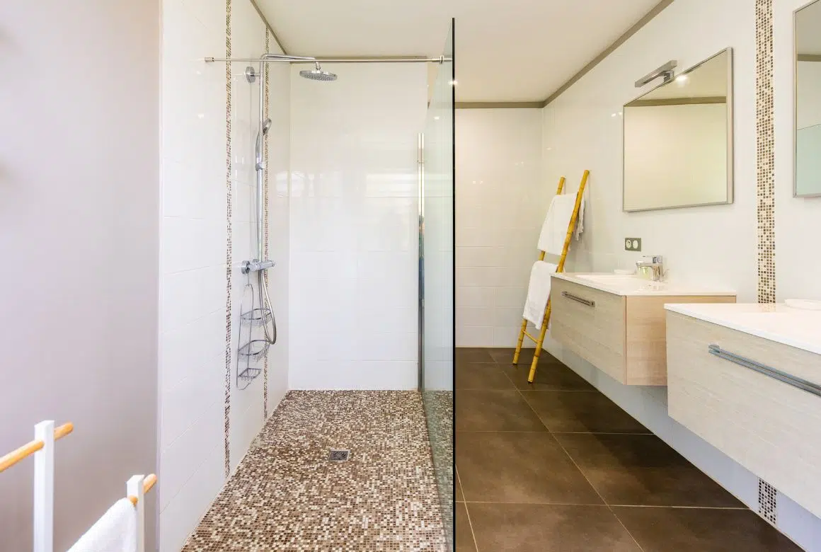 salle de bain avec douche à l'italienne et WC