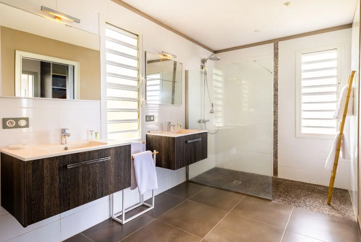 salle de bain avec douche à l'italienne et WC